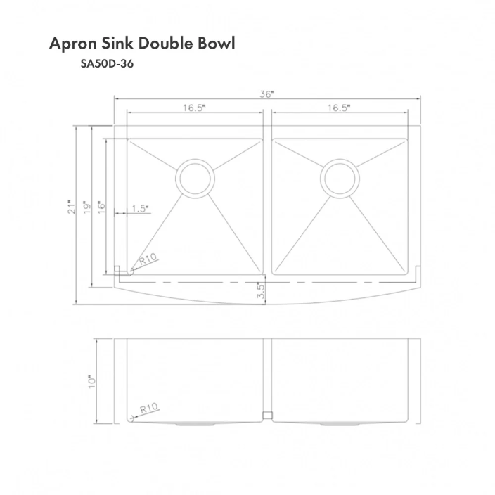 ZLINE Niseko 36 In. Farmhouse Apron Mount Double Bowl Stainless Steel Kitchen Sink With Bottom Grid