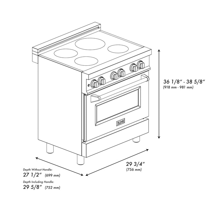 ZLINE 30 In. 4.0 CU. Ft. Induction Range in Fingerprint Resistant Stainless Steel With a 4 Element Stove and Electric Oven (RAINDS-SN-30)