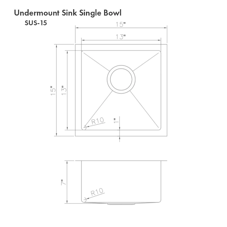 ZLINE Boreal 15 In. Undermount Single Bowl Stainless Steel Bar Kitchen Sink