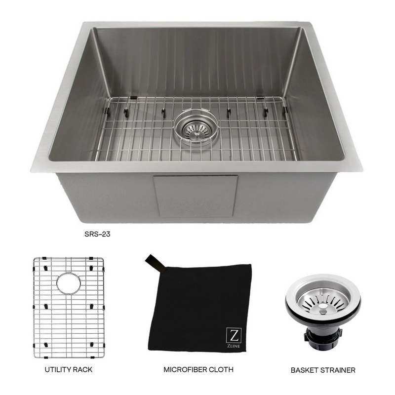 Zline 23 In. Meribel Undermount Single Bowl Kitchen Sink With Bottom Grid