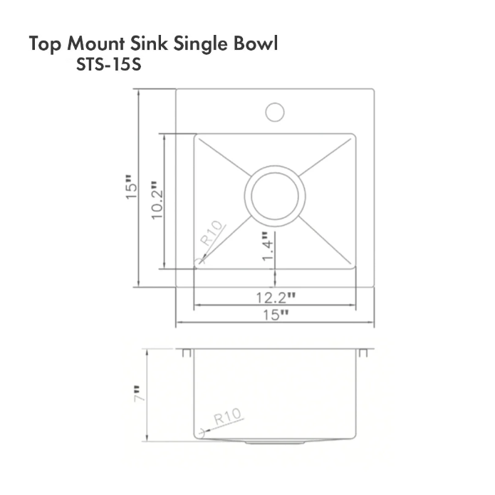 ZLINE Donner 15 in. Topmount Single Bowl Stainless Steel Bar Kitchen Sink