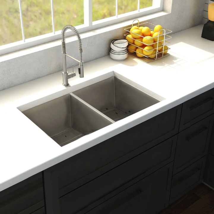 Zline Anton 33 In. Undermount Double Bowl Stainless Steel Kitchen Sink With Bottom Grid