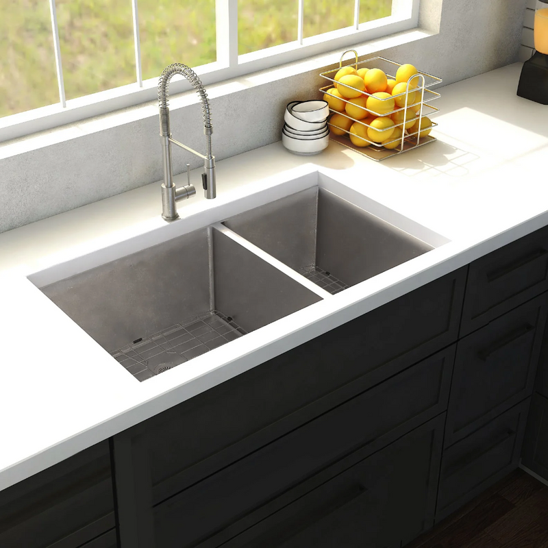 Zline 36 In. Chamonix Undermount Double Bowl Kitchen Sink With Bottom Grid - SR60D-36S