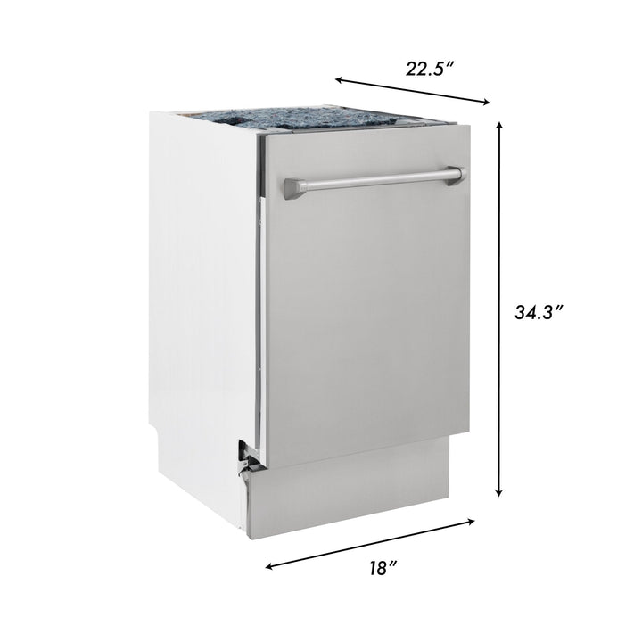 ZLINE 18" Tallac Series 3rd Rack Top Control Dishwasher with Traditional Handle 51dBa