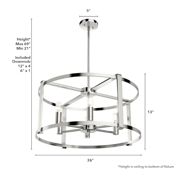 Hunter Astwood 6 Light Linear Chandelier in Polished Nickel