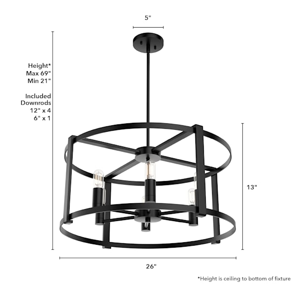 Hunter Astwood 6 Light Linear Chandelier in Matte Black