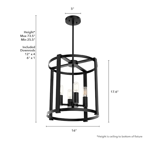 Hunter Astwood 4 Light Chandelier in Matte Black