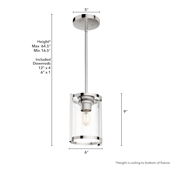Hunter Astwood 1 Light Pendant in Polished Nickel