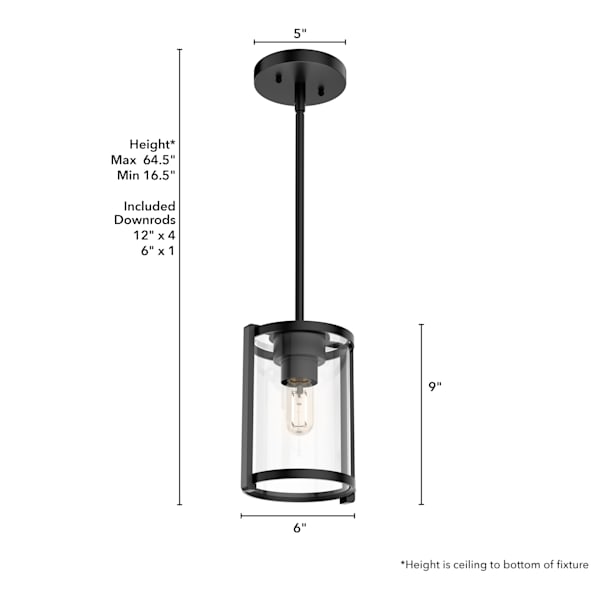 Hunter Astwood 1 Light Pendant in Matte Black