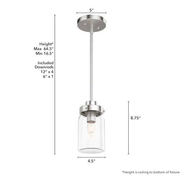 Hunter Devon Park 1 Light Mini Pendant In Brushed Nickel