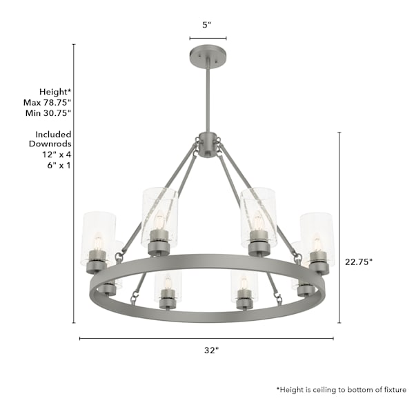 Hunter Hartland 8 Light Chandelier in Matte Silver