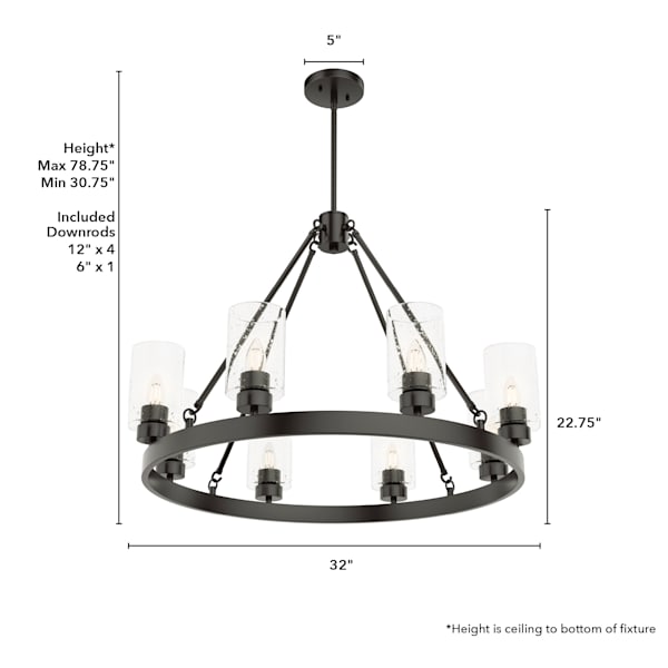 Hunter Hartland 8 Light Chandelier in Noble Bronze
