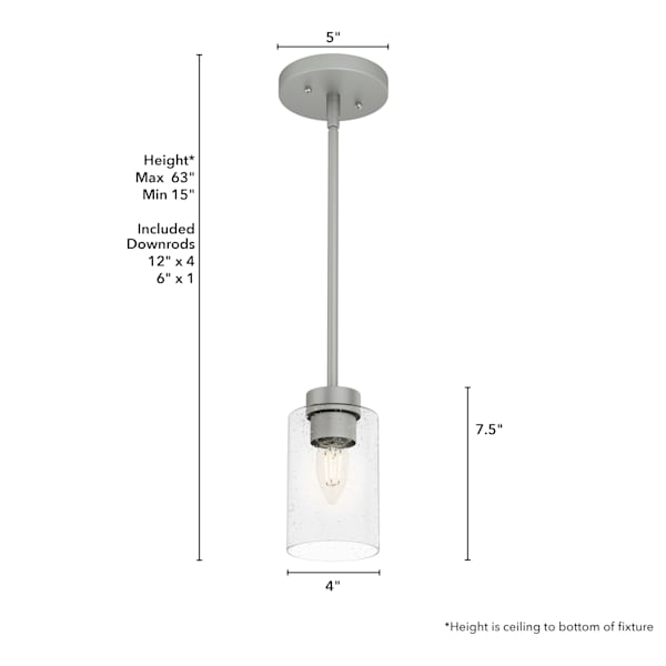 Hunter Hartland 1 Light Pendant in Matte Silver