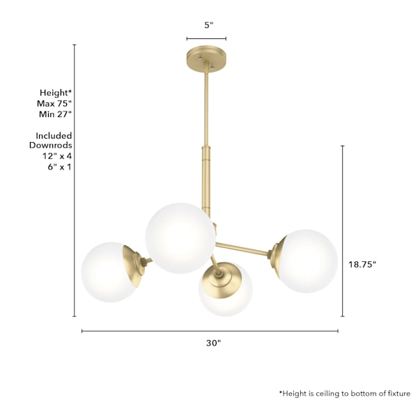 Hunter Hepburn 4 Light Chandelier in Painted Modern Brass