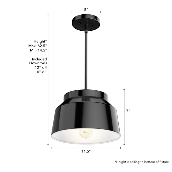 Hunter Cranbrook 1 Light Pendant in Matte Black