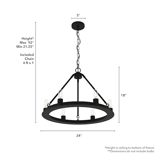 Hunter Saddlewood 6 Light Chandelier in Natural Iron
