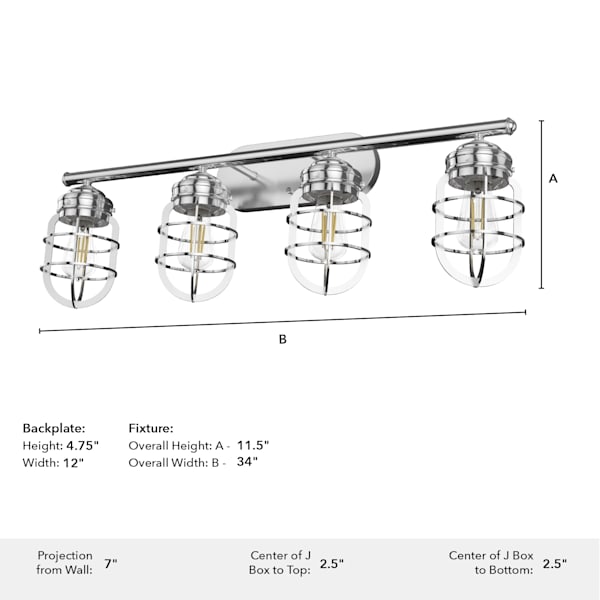 Hunter Starklake 4 Light Vanity in Chrome
