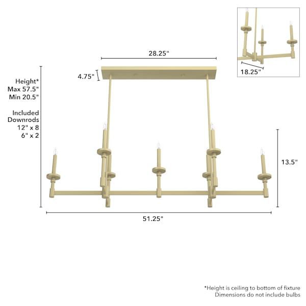 Hunter Briargrove 7 Light Linear Chandelier in Modern Brass