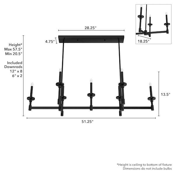 Hunter Briargrove 7 Light Linear Chandelier in Matte Black