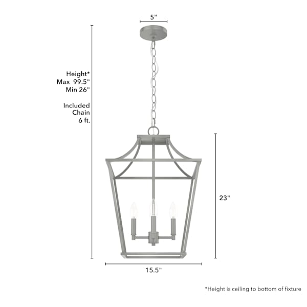 Hunter Laurel Ridge 4 Light Lantern 15 Inch Pendant in Brushed Nickel