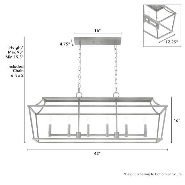 Hunter Laurel Ridge 6 Light Linear Chandelier in Brushed Nickel
