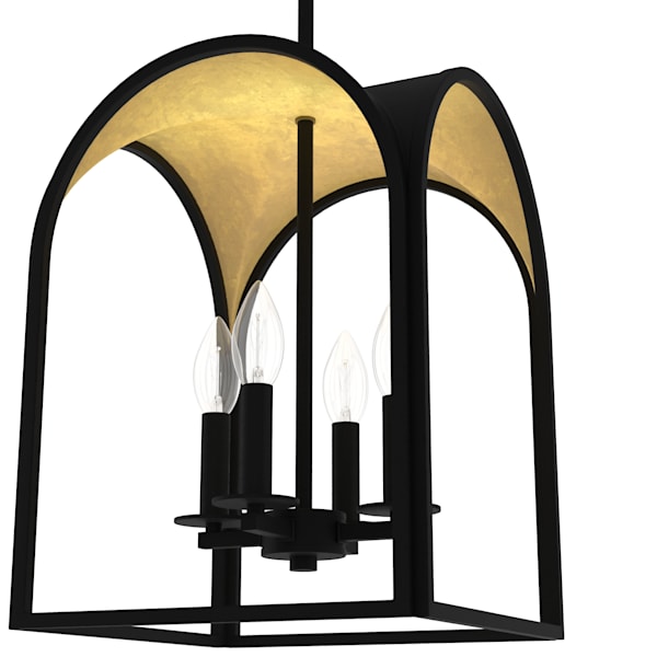 Hunter Dukestown 4 Light Lantern 12 Inch Pendant in Natural Iron with Gold Leaf