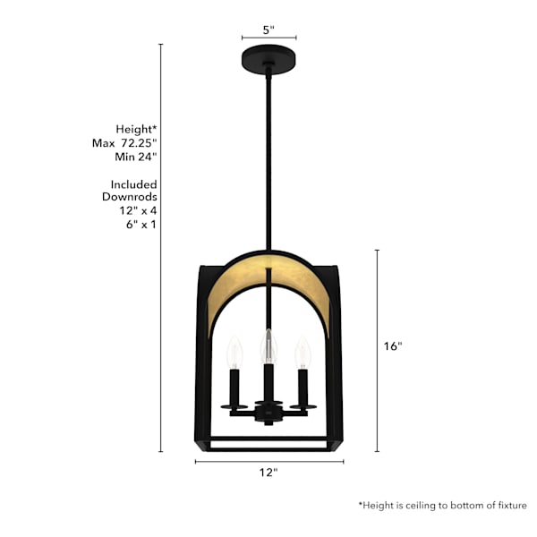 Hunter Dukestown 4 Light Lantern 12 Inch Pendant in Natural Iron with Gold Leaf