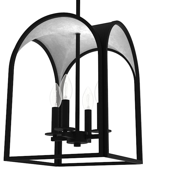 Hunter Dukestown 4 Light Lantern 12 Inch Pendant in Natural Iron with Silver Leaf