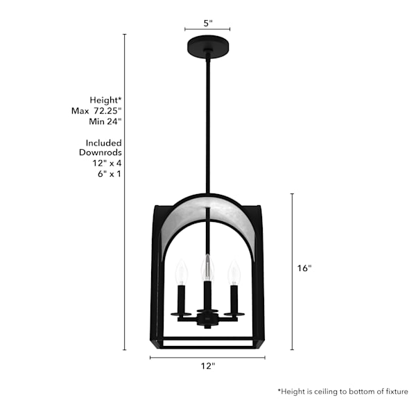 Hunter Dukestown 4 Light Lantern 12 Inch Pendant in Natural Iron with Silver Leaf
