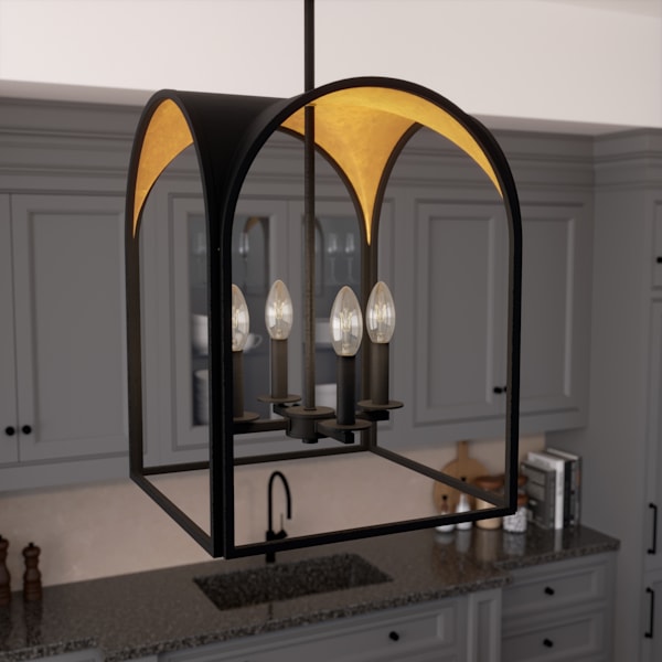 Hunter Dukestown 4 Light Lantern 15 Inch Pendant in Natural Iron with Gold Leaf