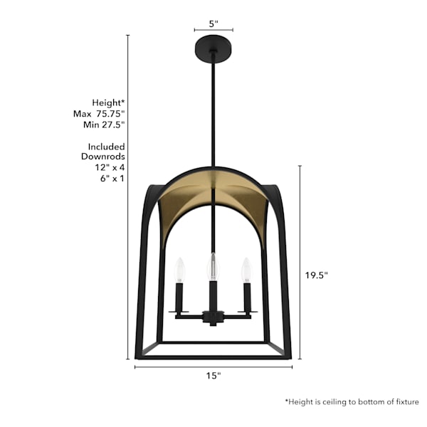 Hunter Dukestown 4 Light Lantern 15 Inch Pendant in Natural Iron with Gold Leaf