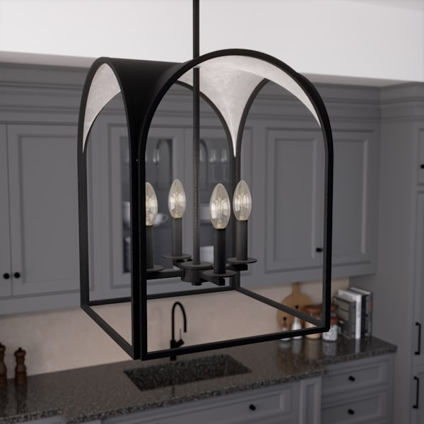 Hunter Dukestown 4 Light Lantern 15 Inch Pendant in Natural Iron with Silver Leaf
