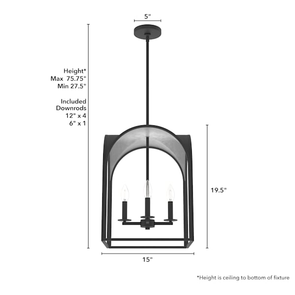 Hunter Dukestown 4 Light Lantern 15 Inch Pendant in Natural Iron with Silver Leaf