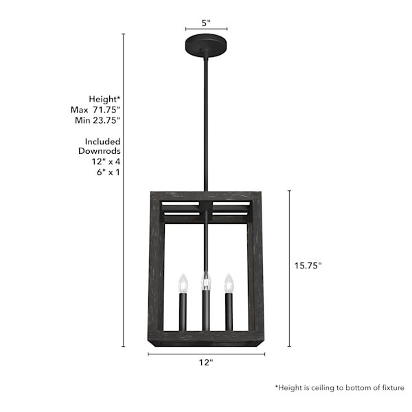 Hunter Squire Manor 4 Light 12 Inch Pendant in Matte Black