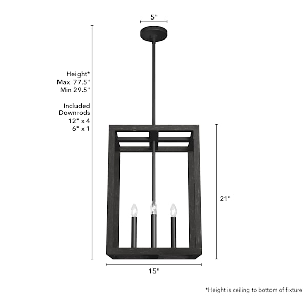 Hunter Squire Manor 4 Light 15 Inch Pendant in Matte Black