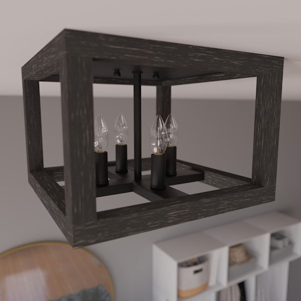 Hunter Squire Manor 4 Light Flush Mount - Matte Black/Dark Ash