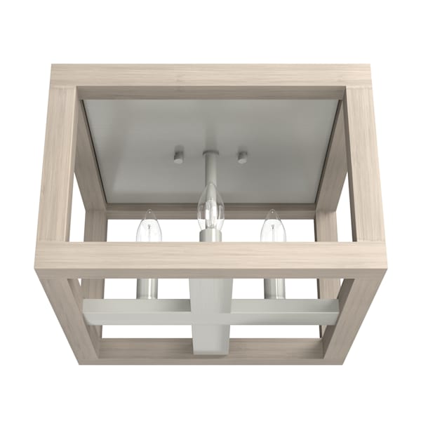 Hunter Squire Manor 4 Light Flush Mount - Brushed Nickel/Bleached Wood