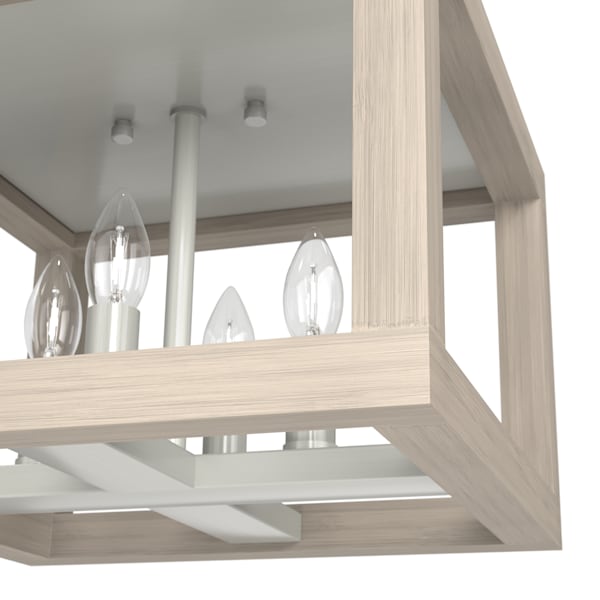 Hunter Squire Manor 4 Light Flush Mount - Brushed Nickel/Bleached Wood