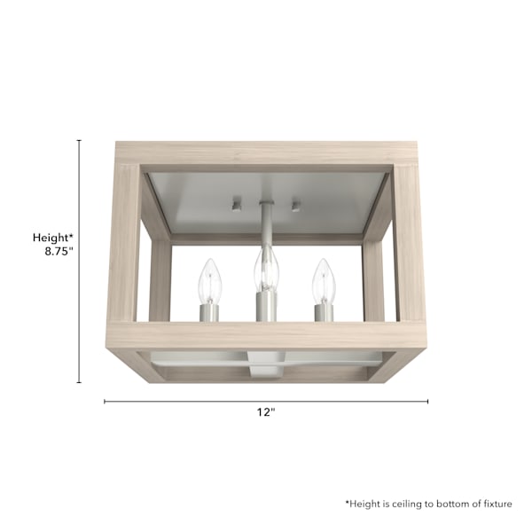 Hunter Squire Manor 4 Light Flush Mount - Brushed Nickel/Bleached Wood