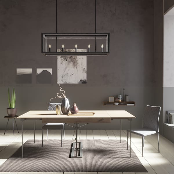 Hunter Squire Manor 5 Light Linear Chandelier in Matte Black/Dark Ash
