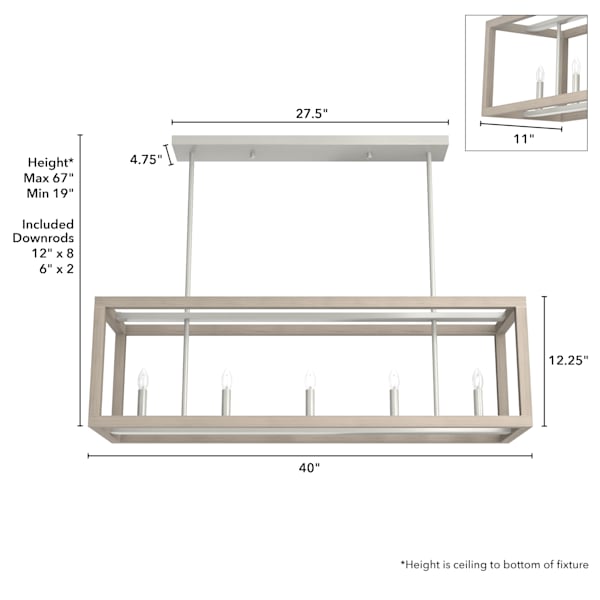 Hunter Squire Manor 5 Light Linear Chandelier in Brushed Nickel