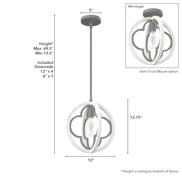 Hunter Gablecrest 1 Light 12 Inch Pendant in Painted Concrete