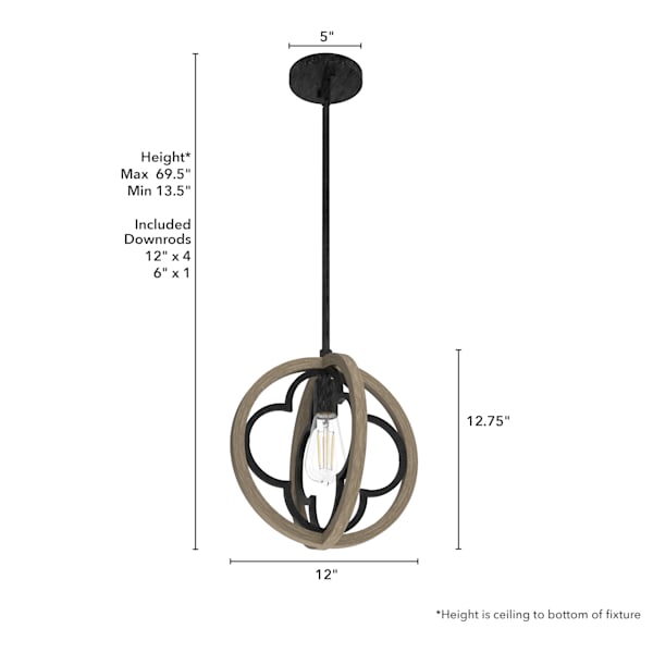 Hunter Gablecrest 1 Light 12 Inch Pendant in French Oak