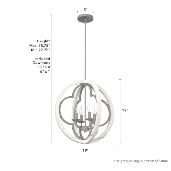 Hunter Gablecrest 4 Light 19 Inch Pendant in Painted Concrete