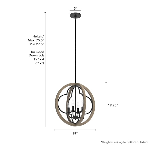 Hunter Gablecrest 4 Light 19 Inch Pendant in French Oak