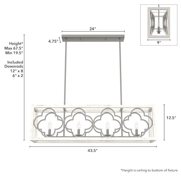 Hunter Gablecrest 4 Light Linear Chandelier in Painted Concrete