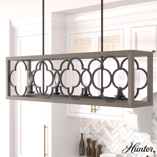 Hunter Gablecrest 4 Light Linear Chandelier in French Oak