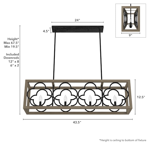Hunter Gablecrest 4 Light Linear Chandelier in French Oak