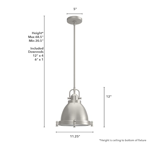 Hunter Bridgemoor 1 Light Pendant in Brushed Nickel