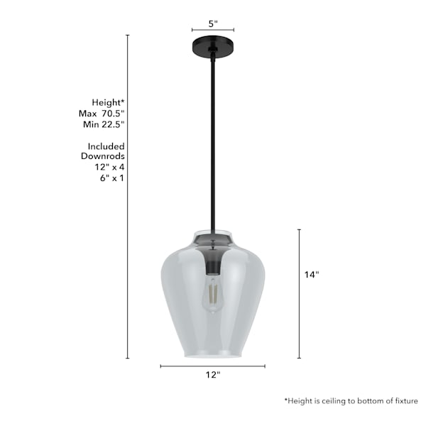Hunter Vidria 1 Light Pendant in Matte Black